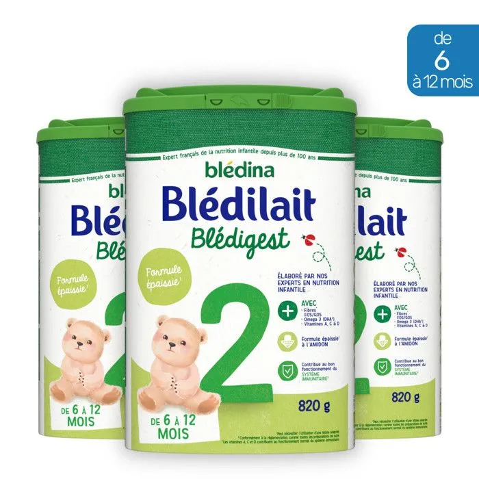 3 Boîtes de Lait en poudre Premium 2 (3x820g) - Blédilait De 6 à 12 Mois-0