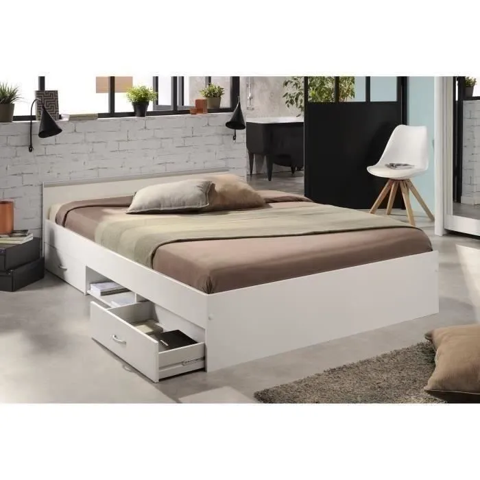 PARISOT Lit adulte contemporain blanc mat - l 140 x L 200 cm - ZODIAC-4