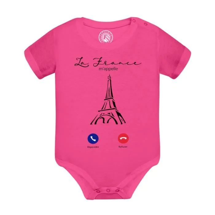 Body Bébé Manche Courte Rose La France M'Appelle Tour Eiffel Paris Voyage-0
