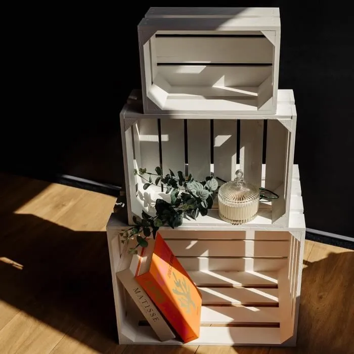 Caisse en Bois Blanc - CREATIVE DECO - 40 x 30 x 15 cm - Rangement et Décoration-1