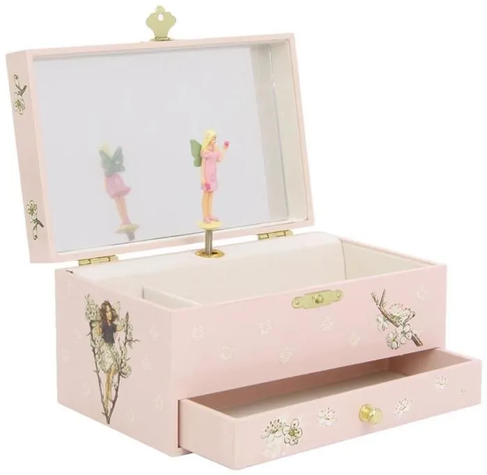Boîte à bijoux musicale - TROUSSELIER - Cerisier - Fée Elfe - Rose - 18x11x10 cm-2