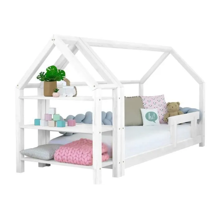 Lit cabane avec étagère 80 x 180 blanc-0