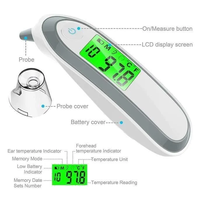 TD Thermomètre frontal et auriculaire infrarouge thermomètre auriculaire numérique médical professionnel pour enfants-1