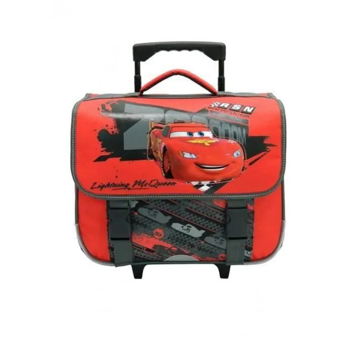 Cartable Trolley - CARS - 38x14x33 cm - Rouge et noir - Pour garçon - Avec hand spinner offert-0