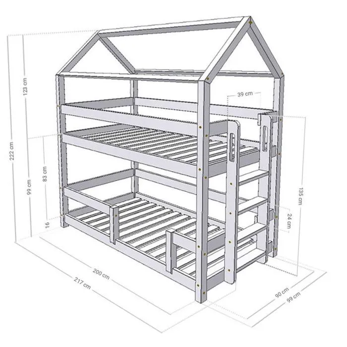 Lit superposé cabane MONTY 222 cm blanc-2