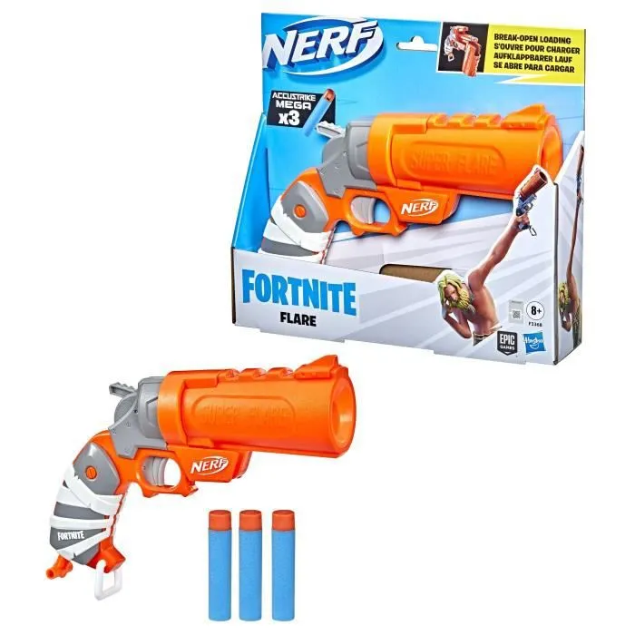 NERF - Fortnite - Blaster à fléchette Flare - 3 fléchettes Nerf Mega AccuStrike - Poignée d'amorçage-6