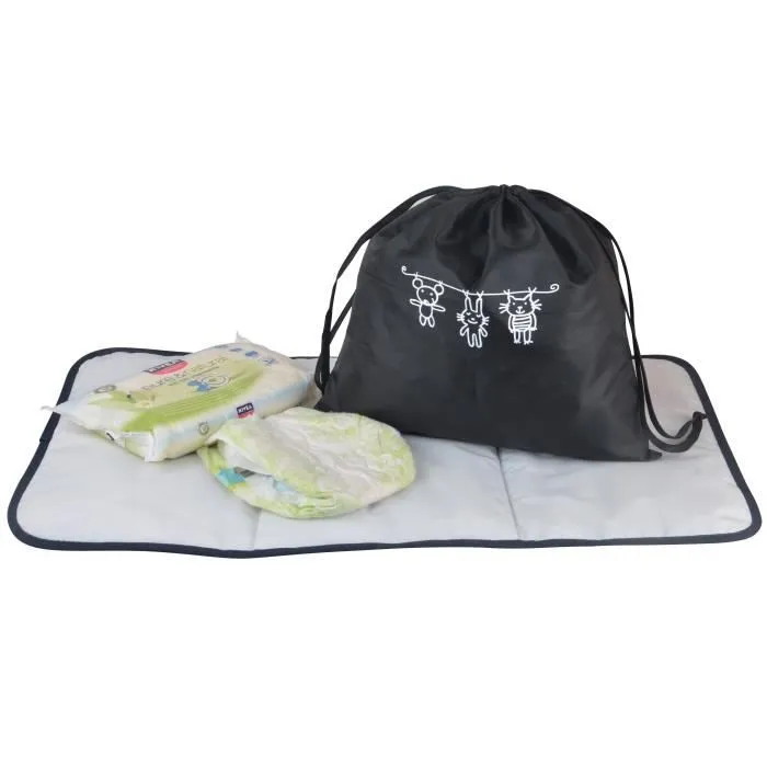 Baby on board- sac à langer - sac titou Gris chiné - 2 compattiments 8 poches - sac repas - tapis à langer sac linge sale attaches-4