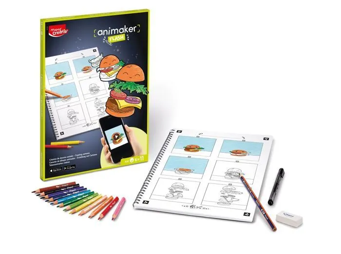 Maped Creativ - Animaker Flash Pop pour Créer 13 Animations GIF - Cahier de Coloriage + Crayons de Couleur + Feutre Fin - Dès 6 Ans-0
