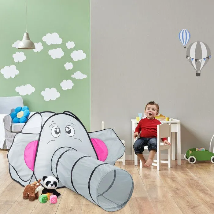 Relaxdays Tente pour enfants en forme d’éléphant, avec tunnel, HxLxP : 92 x 155 x 200 cm, intérieur et extérieur, grise-2