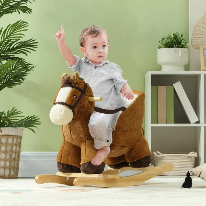 Cheval à bascule pour enfants AIYAPLAY jouet à bascule bébé de 18 à 36 mois avec effet sonore base en bois ceinture de sécurité-1