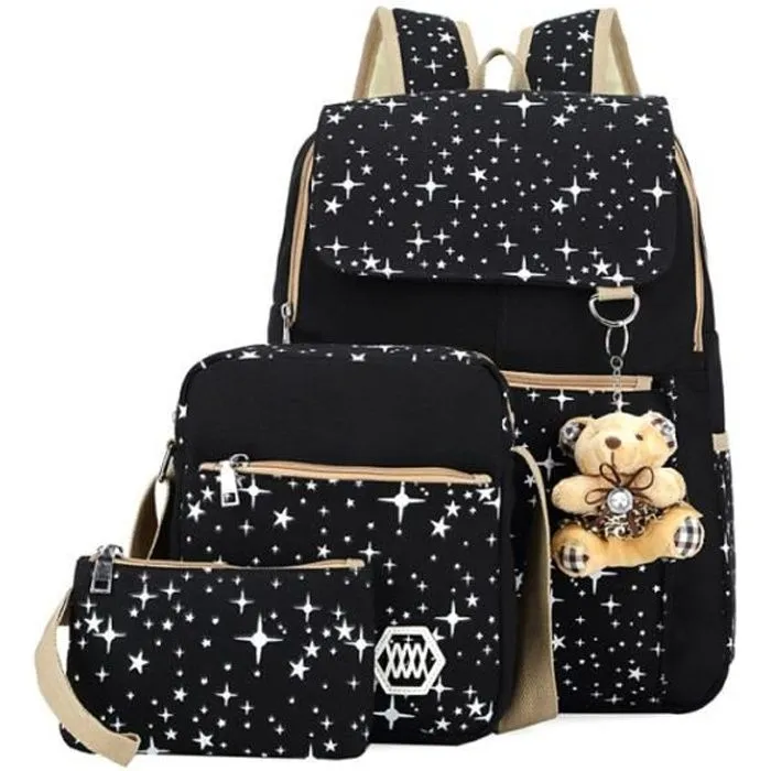 Cartable Fille Sac à Dos Etoile Ours Noir - Enfant - Synthétique - Dos - Fille-0