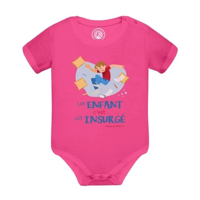 Body Bébé Manche Courte Rose Un enfant c'est un Insurgé Citation Expression-0