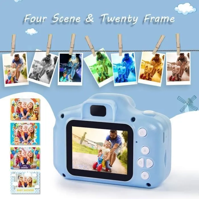 Appareil Photo pour Enfant, avec Carte TF 32 Go, Ecran à 2,0 Pouces HD, 8MP/1080P, Coque en Silicone Résistant aux Chocs, Bleu-2