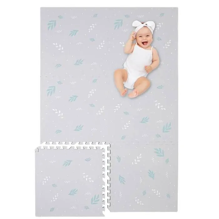 Tapis d éveil et jeux Enfant Puzzle Feuilles Grises - 120 x 180 cm - Géant - Mousse EVA sûre et durable - Kidolo-1