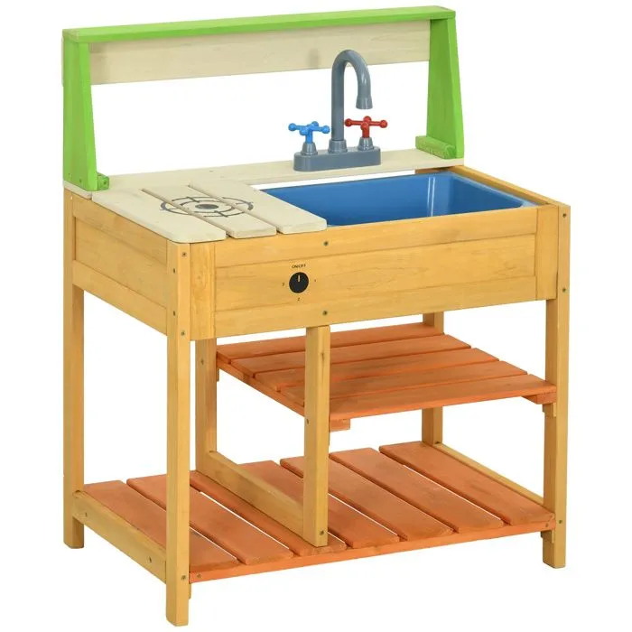 Cuisine extérieure - Outsunny - jeu d'imiation - avec étagères évier et robinet - convient aux enfants de 3 à 8 ans - multicolore-0