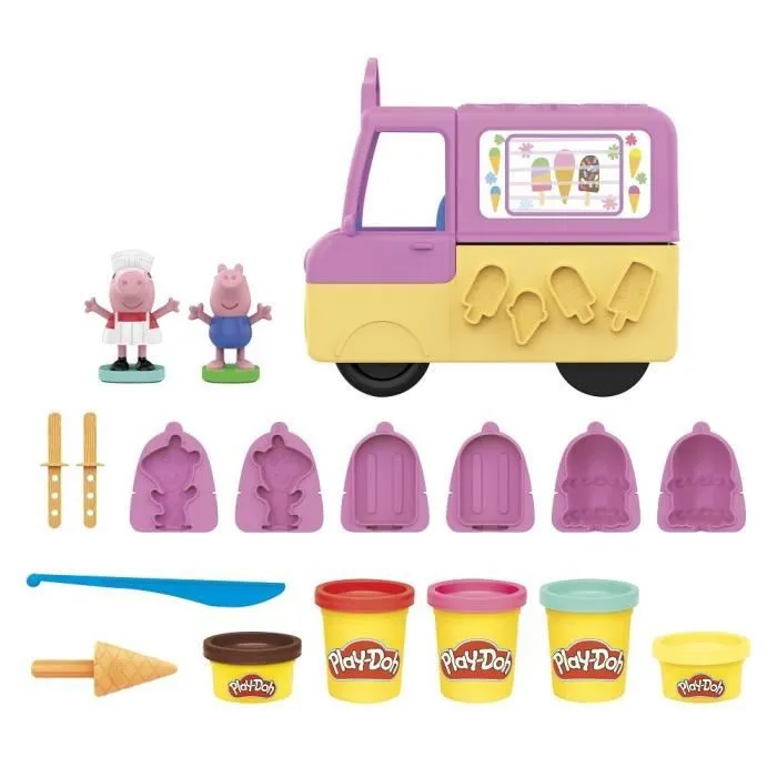 Play-Doh Peppa et le camion de glaces - Figurines Peppa et George et 5 pots de pâte à modeler - Les héros-1