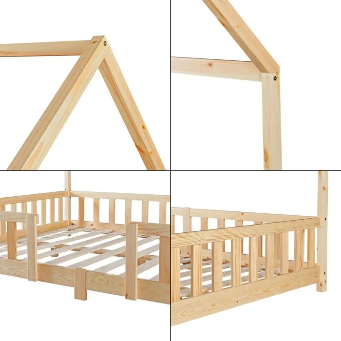 Lit d'Enfant Design Forme Maison Sisimiut Pin 200 x 140 cm Naturel-4
