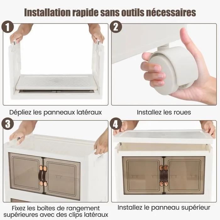 COSTWAY Boîte Rangement Plastique 105L, 3 Caisses de Rangement Pliables avec 4 Roulettes et Couvercles, pour Chambre, Salon, Cuisine-2
