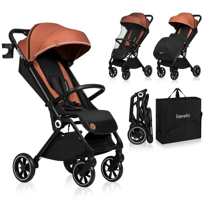 Poussette bébé compacte LIONELO Cloe - Jusqu'à 22 Kg - Système légère & pliable - Grandes Roues - Marron-0