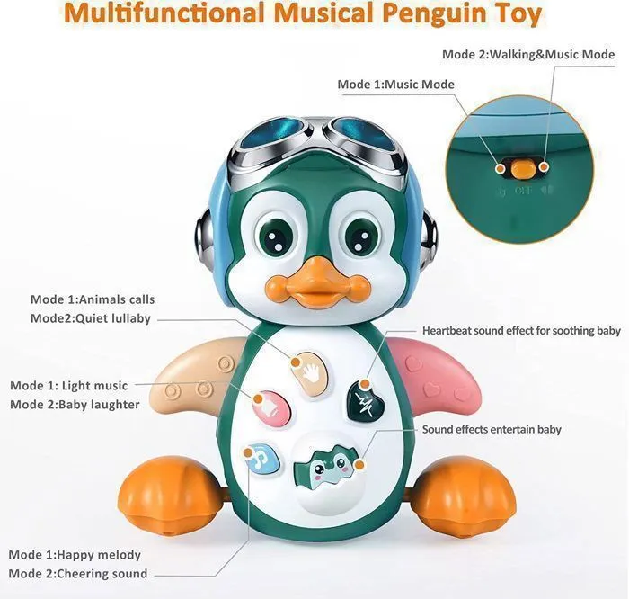 Jouet Musical Enfant 1 an, Jouets Rampants avec Musique et lumières,Jouet éducatif Jouet d’éveil Jouet Bébé Pingouin 6-12 Mois-2