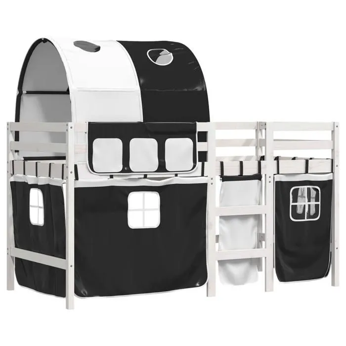 vidaXL Lit Mezzanine Enfants avec Tunnel, Lit Intermédiaire avec Rangement, Meuble de Chambre à Coucher, Moderne, Blanc/Noir 3283838-2