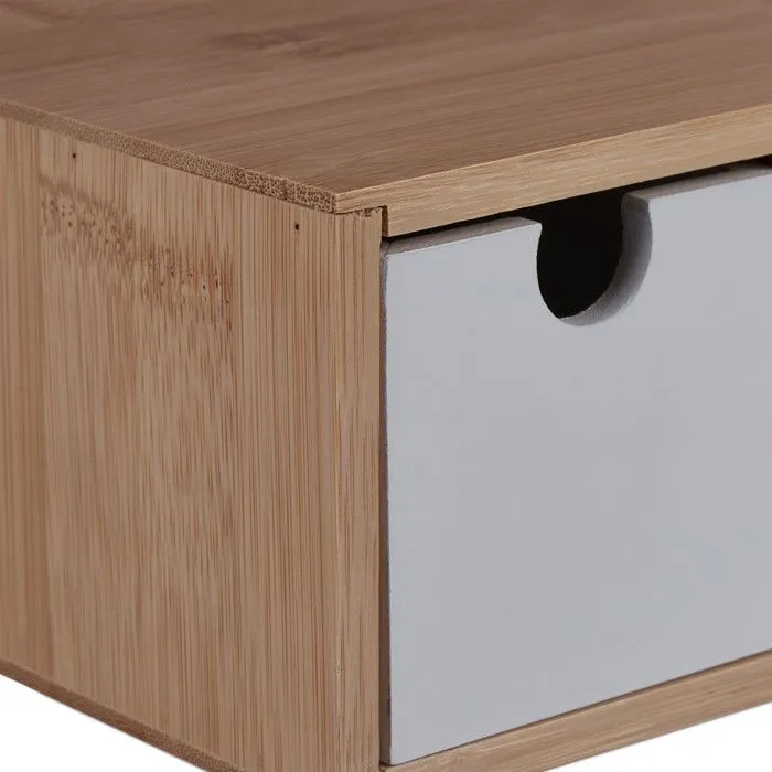 Relaxdays Boîte à tiroirs, bambou et MDF, mini-commode 3 compartiments, HxLxP : 9 x 26 x 18 cm, organiseur, nature/blanc-5