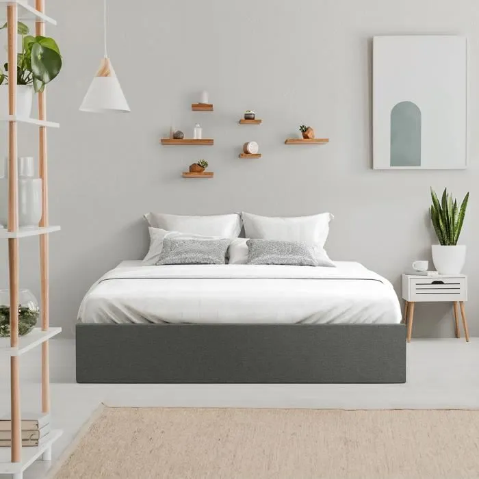 ECLIPSE Lit adulte + coffre de journée - Tissu gris foncé - 160 x 200 cm-2