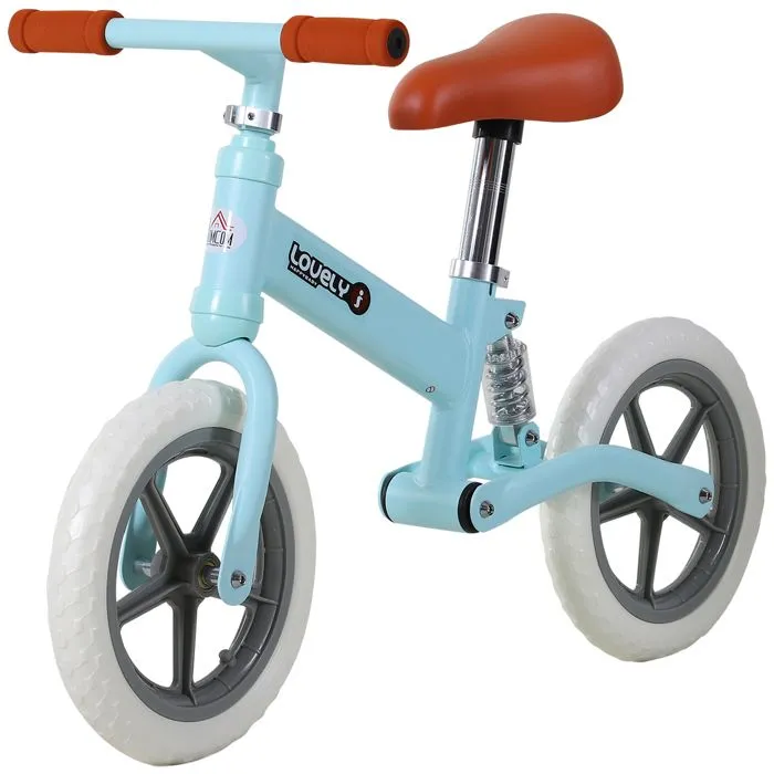 Draisienne enfant roues 12" suspension selle hauteur réglable acier bleu ciel-0