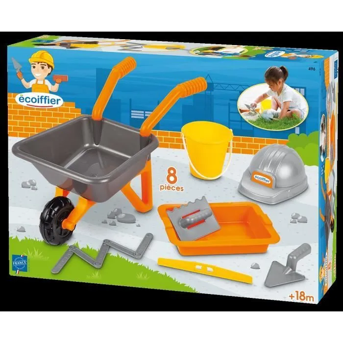 Jouet de construction - Ecoiffier - Pack maçonnerie brouette 50 cm - 8 pièces - Dès 18 mois-2