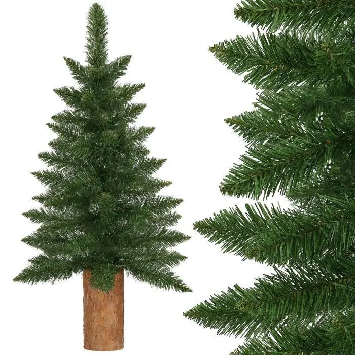 Sapin de Noël artificiel - SPRINGOS - 100 cm - Vert avec tronc naturel - PVC, PE - Intérieur-0