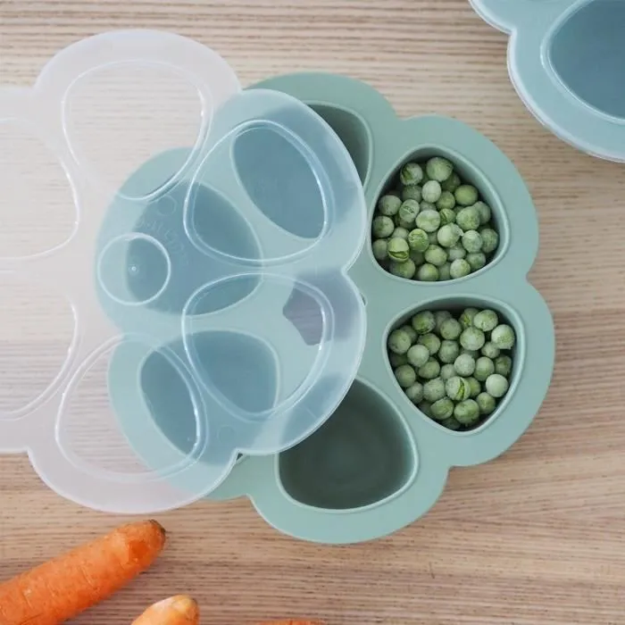 BEABA Multiportions en silicone de qualité premium, résistance thermique, couvercle hermétique, Fabriqué en Italie, 6x90 ml vert-4