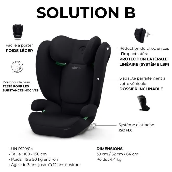 Siège auto CBX by CYBEX SOLUTION B I-FIX 3 à 12 ans - Groupe 2/3 - 100 à 150 cm Black-1