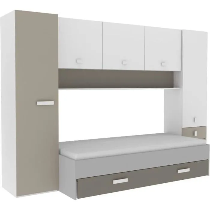 DEMEYERE Lit gigogne enfant avec multiples rangements - Décor blanc/argile - 90 x200 cm - TIDY-0