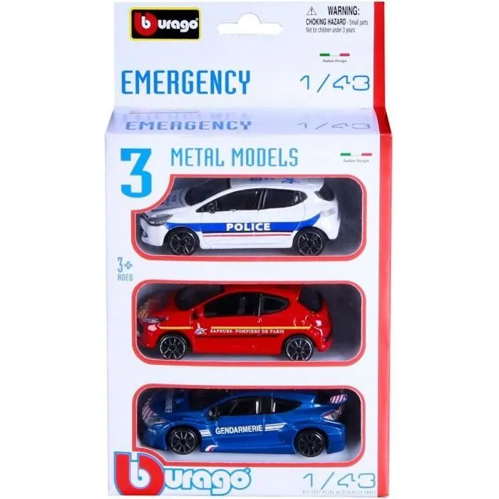 Lot de 3 voitures d'intervention Police Gendarmerie - BBURAGO - 1/43ème - Métal - Mixte-0