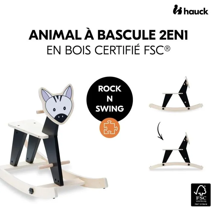 Animal à bascule 2en1 - Rock N Swing - Zèbre - Bois FSC - Poignées et repose-pieds-1