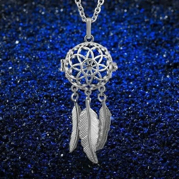Collier Bola de grossesse fleur attrape-rêves grelot rose-2