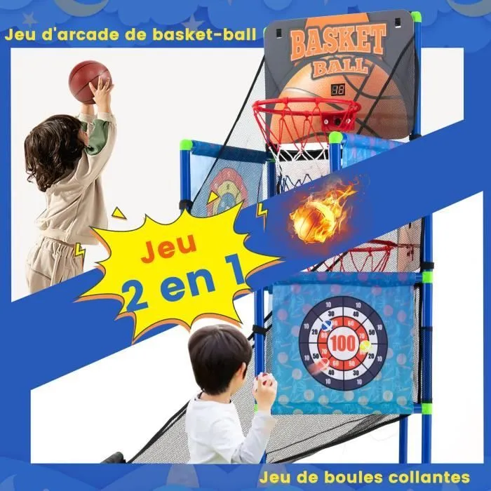 COSTWAY Jeu de Basket-ball Arcade Enfants 2 en 1 Jeu de Balles Collantes,Compteur Electronique avec Effet Sonore,2 Ballons 3 Ans+-1