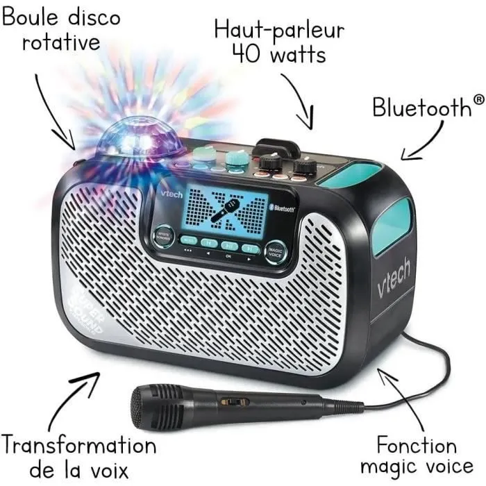 Enceinte Karaoké VTECH - Supersound Karaoke - 40W - Noir et gris - Pour enfants à partir de 14 ans-4