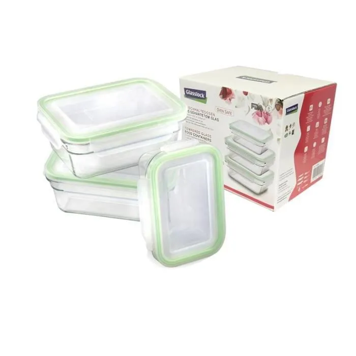 Glasslock - GL-1420 Boîtes hermétiques en verre trempé Rectangulaire 3 pcs compatible micro-ondes et four-0