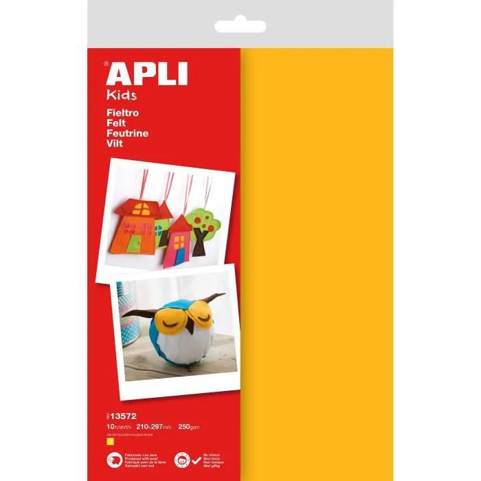 APLI Sachet de 10 feuilles de feutrine - jaune-0