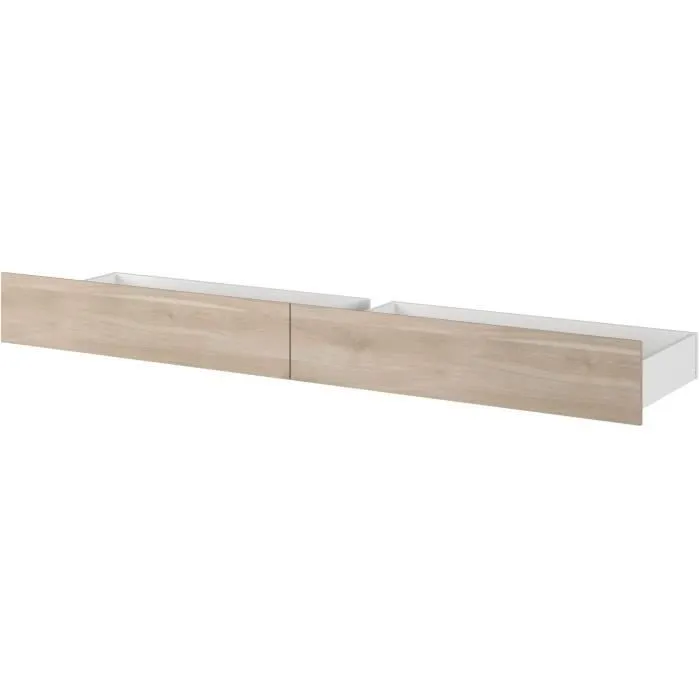 Lit adulte ESCALE 180x200 cm - Décor chêne du Japon - 2 tiroirs + Tête de lit - L235.4 x H98,2 x P216,8 cm - Fabriqué en France-8