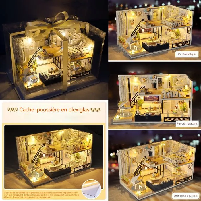 Maison de poupée - HTBE - Miniature LED - Bois plexiglas - À monter soi-même - 3 ans et plus-3