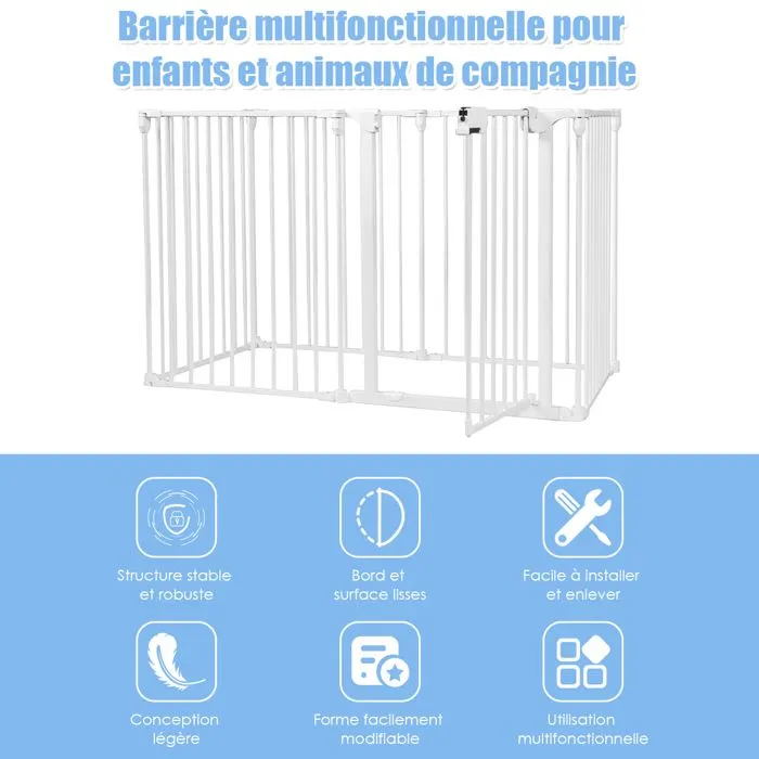 Barrière de Sécurité Pliable COSTWAY-Pare Feu de Cheminée 380 cm-6 Panneau-Verrouillage Manuel-pour Enfant, Chien, Chat-Métal-Blanc-3