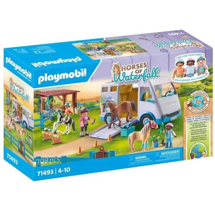 PLAYMOBIL 71493 Van pour cheval et poneys avec enclos, Horses of Waterfalls, 109 pièces, Dès 4 ans-0