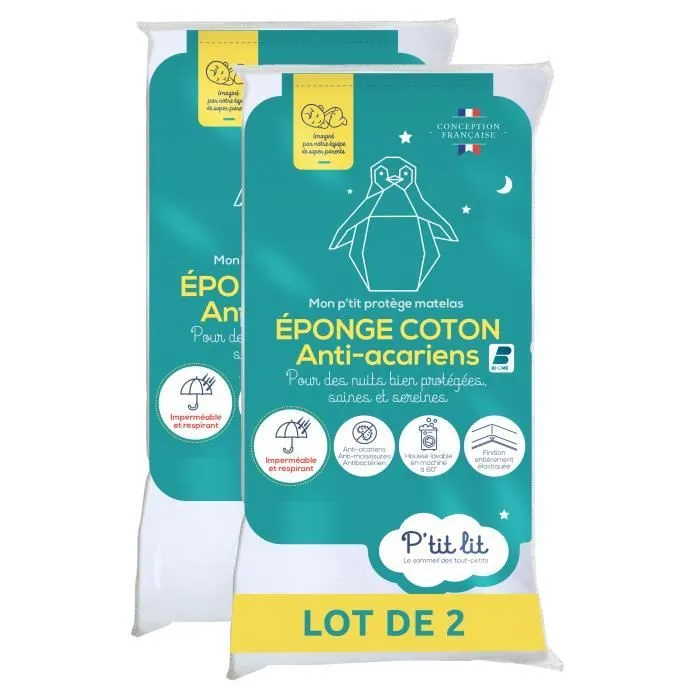 Lot de 2 Protèges Matelas Bébé Anti Acariens - 60x120 cm - Alèse Imperméable - Bouclette 100% coton - Absorbant-0