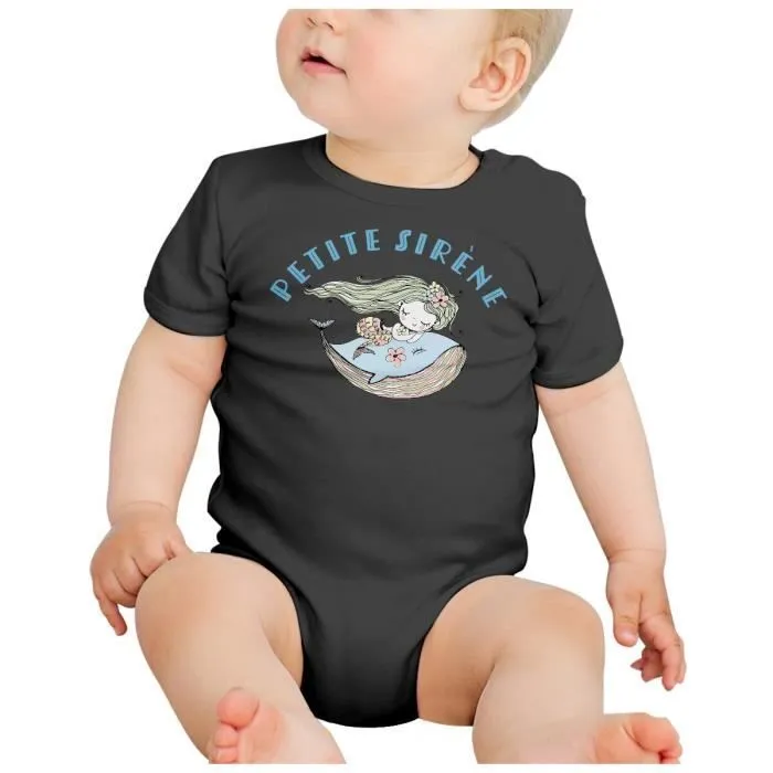 Body Bébé Manche Courte Noir Petite Sirène Baleine Mignon Dessin Original-1