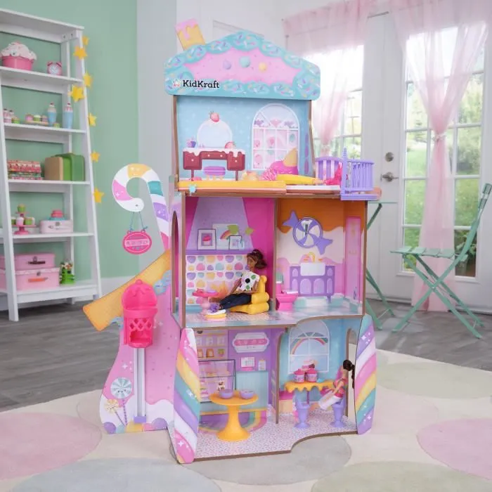 Bebeboutik KidKraft Maison de poupees chateau Candy Castle en bois avec 28 accessoires inclus