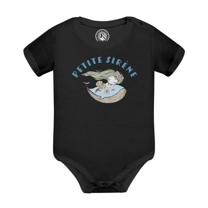 Body Bébé Manche Courte Noir Petite Sirène Baleine Mignon Dessin Original-0