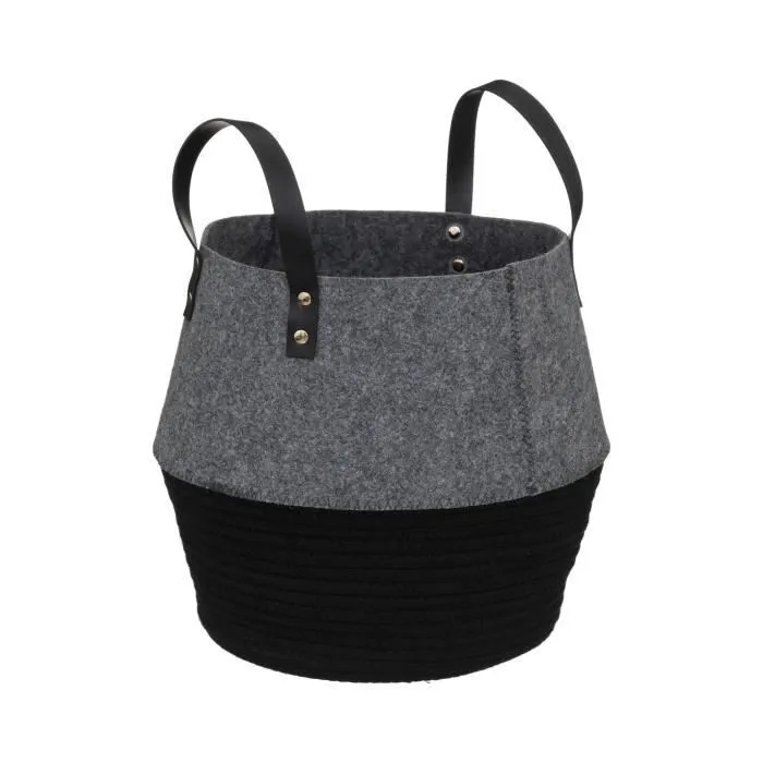 Paniers de rangement en feutrine et coton - Atmosphera - Lot de 3 - Noir/gris-2