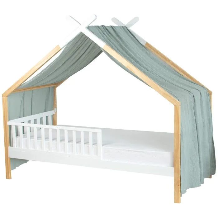Ciel de lit cabane toile en gaze de coton  Vert de gris 420 x 140 cm-0